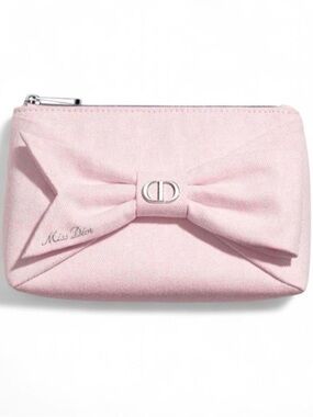 Authentic Dior Beauty pale Pink Bow mini bag / clutch / makeup bag